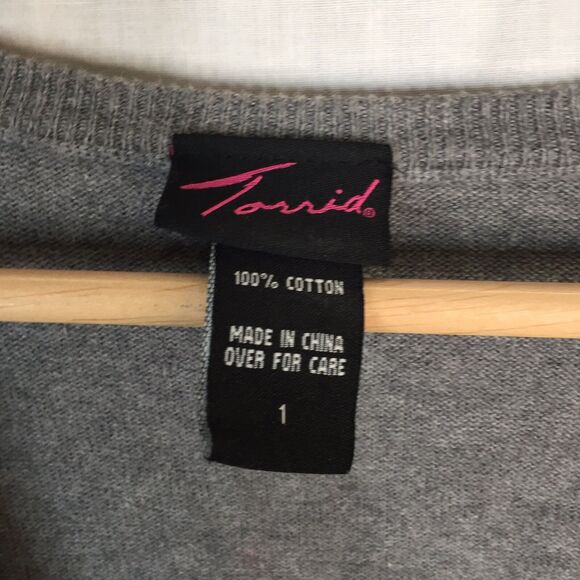 Grey with Sequins V Neck Cardigan Sweater Torrid Size 1 Cotton - Picture 8 of 12